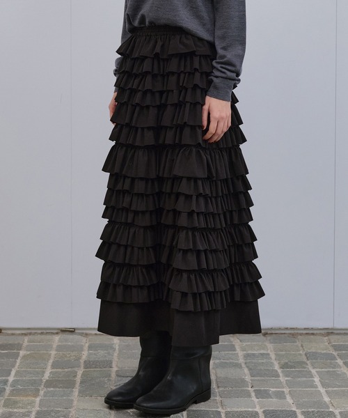 LE CIEL BLEU(ルシェルブルー)の「ラッフルミディスカート / Ruffle Midi Skirt(スカート・レディース・ブラック・36)」の8枚目の写真