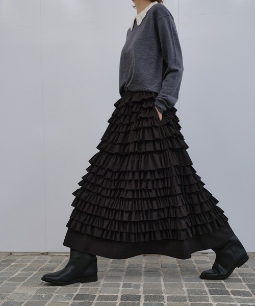 LE CIEL BLEU(ルシェルブルー)の「ラッフルミディスカート / Ruffle Midi Skirt(スカート・レディース・ブラック・36)」の11枚目の写真