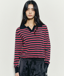 MULTI STRIPE V-NECK COLLAR KNIT_BLACK