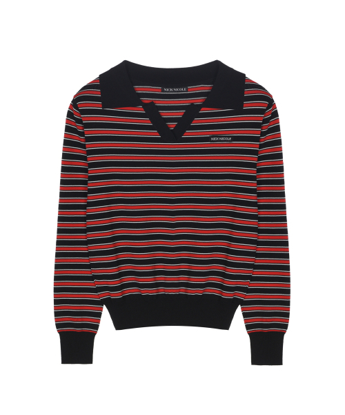 NICK&NICOLE(ニックアンドニコール)の「MULTI STRIPE V-NECK COLLAR KNIT_BLACK(ニット/セーター・レディース・その他・FREE)」の4枚目の写真