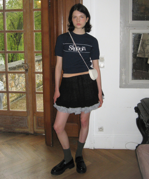 SINOON(シヌーン)の「Sinoon Logo Half Knit (Navy)(ニット/セーター・レディース・ネイビー・FREE)」の3枚目の写真
