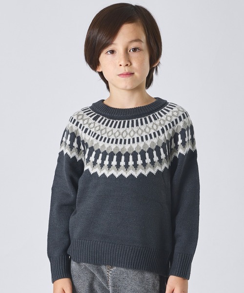 pairmanon（ペアマノン）の「ユニセックス ノルディック柄 ニット（ニット/セーター・キッズ・チャコールグレー/アイボリー/ブラウン・XS/S/M/L）」の2枚目の写真