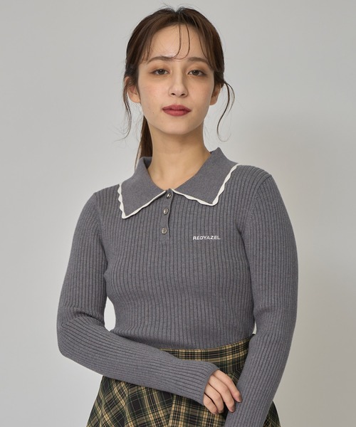 REDYAZEL(レディアゼル)の「スカラカラーポロニットプルオーバー(ニット/セーター・レディース・ブラック/オフホワイト/グレー/ボルドー・FREE)」の3枚目の写真