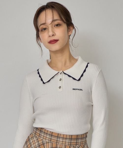 REDYAZEL(レディアゼル)の「スカラカラーポロニットプルオーバー(ニット/セーター・レディース・ブラック/オフホワイト/グレー/ボルドー・FREE)」の2枚目の写真