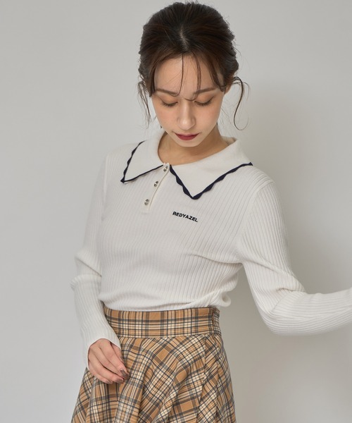 REDYAZEL(レディアゼル)の「スカラカラーポロニットプルオーバー(ニット/セーター・レディース・ブラック/オフホワイト/グレー/ボルドー・FREE)」の16枚目の写真