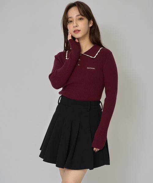 REDYAZEL(レディアゼル)の「スカラカラーポロニットプルオーバー(ニット/セーター・レディース・ブラック/オフホワイト/グレー/ボルドー・FREE)」の21枚目の写真
