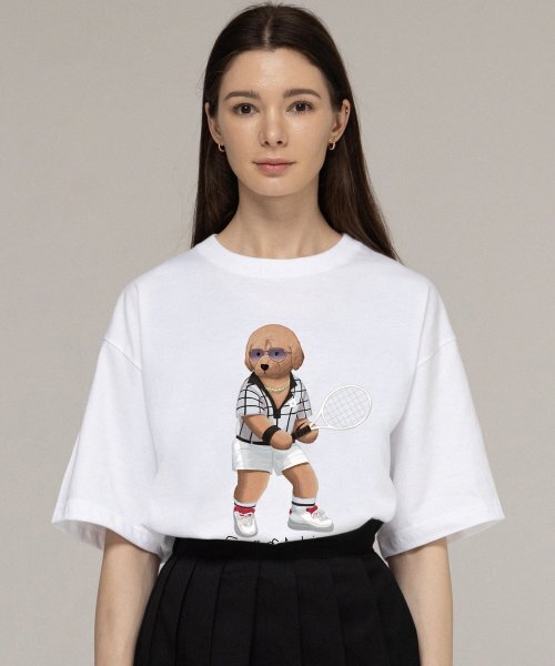GRAVER（グレーバー）の「[ユニセックス]テニスドッグストリーバー半袖Tシャツ_ホワイト（Tシャツ/カットソー・レディース・ホワイト・LARGE/X-LARGE/SMALL/MEDIUM）」の2枚目の写真