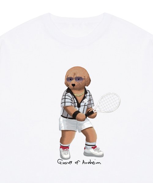 GRAVER（グレーバー）の「[ユニセックス]テニスドッグストリーバー半袖Tシャツ_ホワイト（Tシャツ/カットソー・レディース・ホワイト・LARGE/X-LARGE/SMALL/MEDIUM）」の3枚目の写真