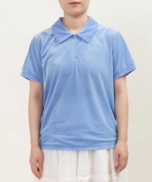 CHILD WOMAN（チャイルドウーマン）の「シアーベロア ショートポロシャツ（ポロシャツ・レディース・サックスブルー/アイボリー/ブラウン・FREE）」の11枚目の写真