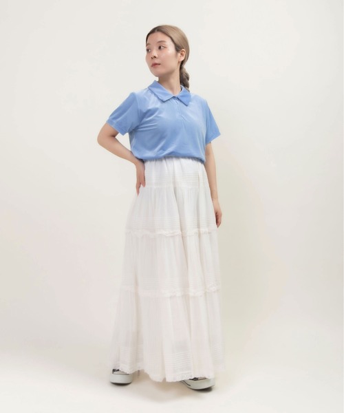 CHILD WOMAN（チャイルドウーマン）の「シアーベロア ショートポロシャツ（ポロシャツ・レディース・サックスブルー/アイボリー/ブラウン・FREE）」の8枚目の写真