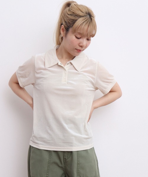 CHILD WOMAN（チャイルドウーマン）の「シアーベロア ショートポロシャツ（ポロシャツ・レディース・サックスブルー/アイボリー/ブラウン・FREE）」の20枚目の写真