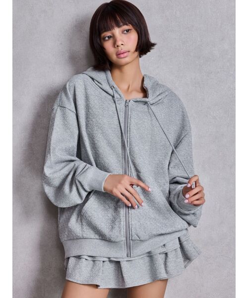 GYDA（ジェイダ）の「GG chain glitter print BIGパーカー（パーカー・レディース・グレー/ブラック・FREE）」の5枚目の写真