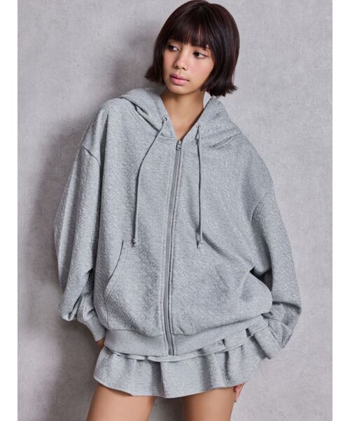 GYDA（ジェイダ）の「GG chain glitter print BIGパーカー（パーカー・レディース・グレー/ブラック・FREE）」の6枚目の写真