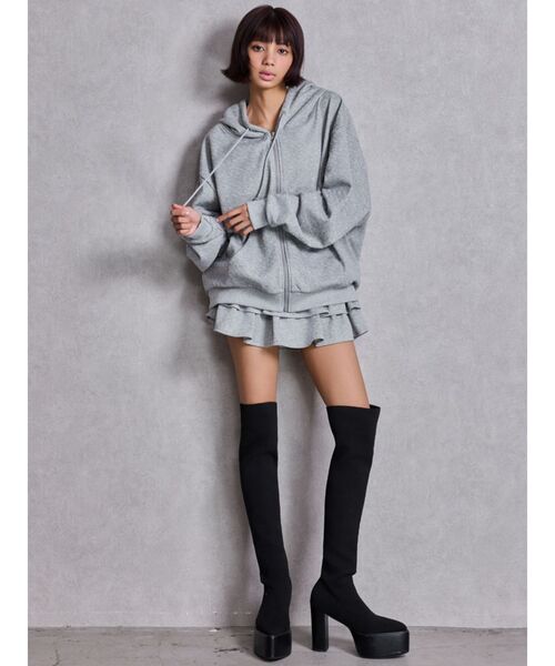 GYDA（ジェイダ）の「GG chain glitter print BIGパーカー（パーカー・レディース・グレー/ブラック・FREE）」の9枚目の写真