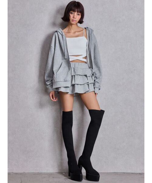 GYDA（ジェイダ）の「GG chain glitter print BIGパーカー（パーカー・レディース・グレー/ブラック・FREE）」の11枚目の写真