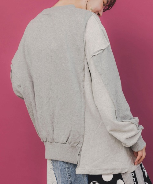 ScoLar（スカラー）の「153742：毎日がわんダフル柄アシメプルオーバー（Tシャツ/カットソー・レディース・ブラック/杢グレー/オートミール・M）」の8枚目の写真