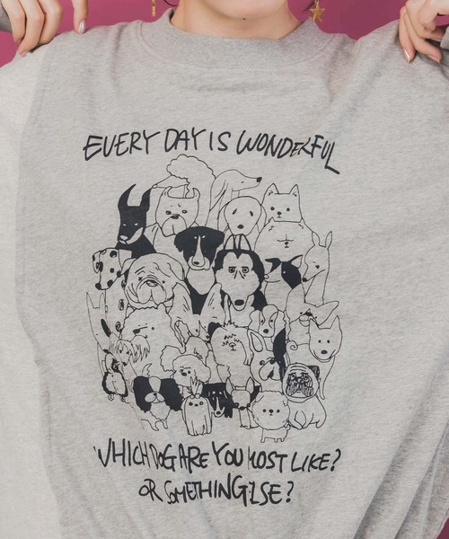 ScoLar（スカラー）の「153742：毎日がわんダフル柄アシメプルオーバー（Tシャツ/カットソー・レディース・ブラック/杢グレー/オートミール・M）」の9枚目の写真