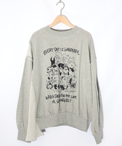 ScoLar（スカラー）の「153742：毎日がわんダフル柄アシメプルオーバー（Tシャツ/カットソー・レディース・ブラック/杢グレー/オートミール・M）」の11枚目の写真