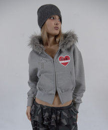 SETUP-EXE（セットアップイーエックスイー）の「FUR TRIMMING HOODED ZIP-UP / MELANGE GRAY（パーカー）」