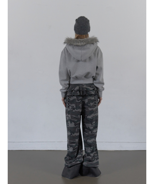 FUR TRIMMING HOODED ZIP-UP / MELANGE GRAY パーカー