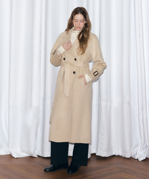 セール】カシミヤダブルロングコート[オートミール]（チェスターコート