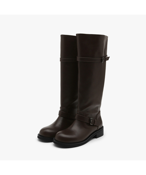 SAPPUN(サプン)の「Dmerin バックル ストラップ ロングブーツ (3.5cm)(ブーツ・レディース・ダークブラウン/ブラック・22.5cm/25cm/25.5cm/23cm/24cm/24.5cm/23.5cm)」の1枚目の写真
