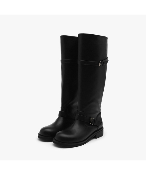 SAPPUN(サプン)の「Dmerin バックル ストラップ ロングブーツ (3.5cm)(ブーツ・レディース・ダークブラウン/ブラック・22.5cm/25cm/25.5cm/23cm/24cm/24.5cm/23.5cm)」の2枚目の写真