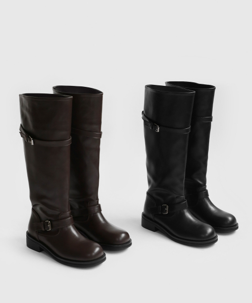 SAPPUN(サプン)の「Dmerin バックル ストラップ ロングブーツ (3.5cm)(ブーツ・レディース・ダークブラウン/ブラック・22.5cm/25cm/25.5cm/23cm/24cm/24.5cm/23.5cm)」の6枚目の写真