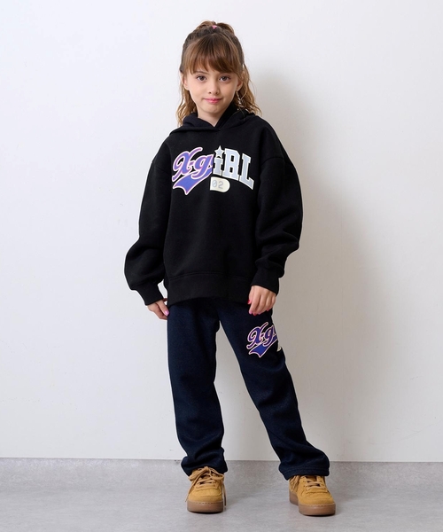 セール】ロゴ裏起毛パーカー+裏起毛カットデニムパンツセット