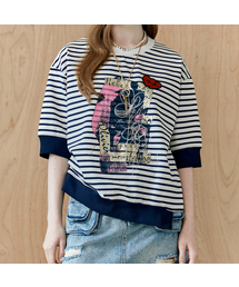 MAXZA（マージャコレクション）の「アートワークプリントストライプTシャツ（Tシャツ/カットソー）」