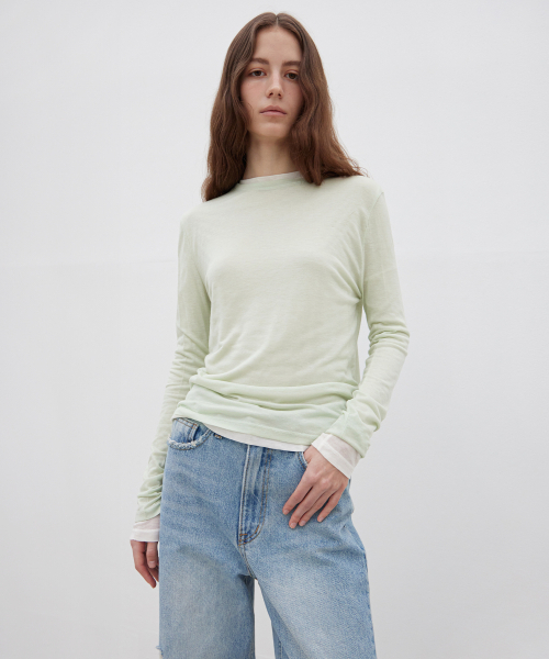 LEVAR(レバー)の「Layered Long Sleeve T-shirt - Irish Mint(Tシャツ/カットソー・レディース・ミント・FREE)」の2枚目の写真
