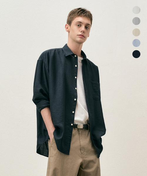 COSTUME O’CLOCK（コスチュームオクロック）の「リネンオーバーサイズロングスリーブシャツ5カラーCOOSSH192（シャツ/ブラウス・レディース・ライトブルー/ネイビー/グレー/アイボリー/ライトベージュ・FREE）」の8枚目の写真