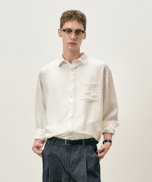 COSTUME O’CLOCK（コスチュームオクロック）の「リネンオーバーサイズロングスリーブシャツ5カラーCOOSSH192（シャツ/ブラウス・レディース・ライトブルー/ネイビー/グレー/アイボリー/ライトベージュ・FREE）」の10枚目の写真