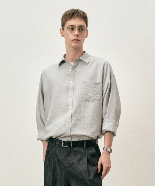 COSTUME O’CLOCK（コスチュームオクロック）の「リネンオーバーサイズロングスリーブシャツ5カラーCOOSSH192（シャツ/ブラウス・レディース・ライトブルー/ネイビー/グレー/アイボリー/ライトベージュ・FREE）」の14枚目の写真