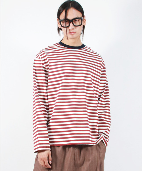 DEMARC(ドゥマーク)の「M STRIPE LOOSE-FIT LONG SLEEVE TEE - burgundy(Tシャツ/カットソー・メンズ・その他・MEDIUM/LARGE)」の3枚目の写真