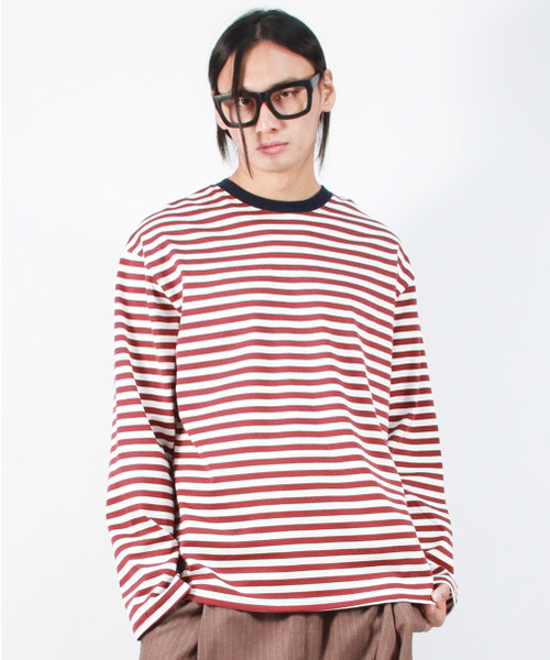 DEMARC(ドゥマーク)の「M STRIPE LOOSE-FIT LONG SLEEVE TEE - burgundy(Tシャツ/カットソー・メンズ・その他・MEDIUM/LARGE)」の5枚目の写真