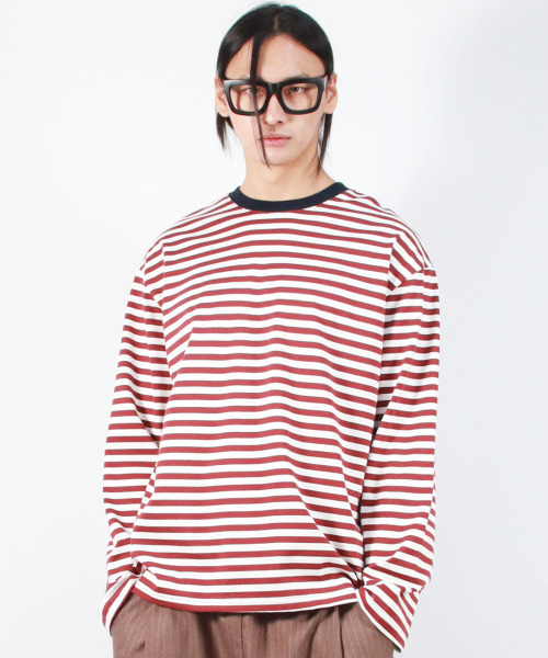 DEMARC(ドゥマーク)の「M STRIPE LOOSE-FIT LONG SLEEVE TEE - burgundy(Tシャツ/カットソー・メンズ・その他・MEDIUM/LARGE)」の6枚目の写真