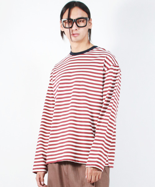 DEMARC(ドゥマーク)の「M STRIPE LOOSE-FIT LONG SLEEVE TEE - burgundy(Tシャツ/カットソー・メンズ・その他・MEDIUM/LARGE)」の8枚目の写真