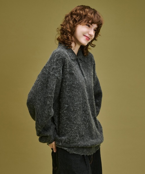 WETTEMPT(ウィテンプト)の「BRUSHED SHAGGY KNIT POLO / ブラッシュドシャギーニットポロ(ニット/セーター・メンズ・ブラウン/チャコールグレー・SMALL/MEDIUM/LARGE)」の4枚目の写真