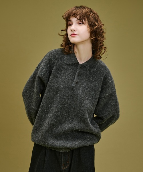 WETTEMPT(ウィテンプト)の「BRUSHED SHAGGY KNIT POLO / ブラッシュドシャギーニットポロ(ニット/セーター・メンズ・ブラウン/チャコールグレー・SMALL/MEDIUM/LARGE)」の7枚目の写真