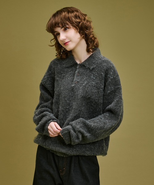 WETTEMPT(ウィテンプト)の「BRUSHED SHAGGY KNIT POLO / ブラッシュドシャギーニットポロ(ニット/セーター・メンズ・ブラウン/チャコールグレー・SMALL/MEDIUM/LARGE)」の8枚目の写真