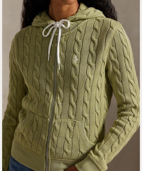 ケーブルニット コットン フルジップ フーディ（ニット/セーター