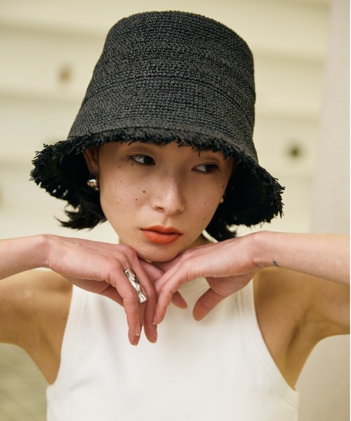 AIC.（エーアイシー）の「ペーパーフリンジバケットハット/サイズ調節可能（ハット・レディース・ブラック/ベージュ・FREE）」の13枚目の写真