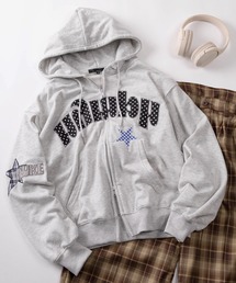 SlashDate（スラッシュデイト）の「【82】チェック/ドット ワッペンロゴ ショート丈 ジップパーカー/ダブルジップ/メンズ/レディース/ユニセックス（パーカー）」