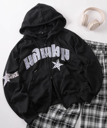 SlashDate（スラッシュデイト）の「【82】チェック/ドット ワッペンロゴ ショート丈 ジップパーカー/ダブルジップ/メンズ/レディース/ユニセックス（パーカー）」