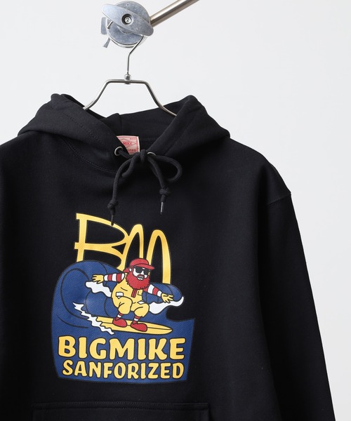 BIG MIKE(ビッグマイク)の「BIGMIKE 裏毛 プリント長袖パーカー/フーディー(パーカー・レディース・グリーン系1/ホワイト/グレー系/ブラック系2/ブラック系1/ブラック系/ブラック/アッシュグレー/杢グレー/グリーン/グリーン系・XL/L/M)」の4枚目の写真