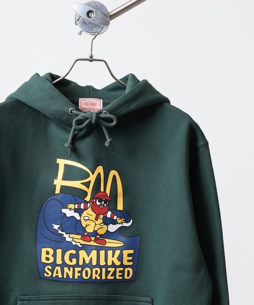 BIG MIKE(ビッグマイク)の「BIGMIKE 裏毛 プリント長袖パーカー/フーディー(パーカー・レディース・グリーン系1/ホワイト/グレー系/ブラック系2/ブラック系1/ブラック系/ブラック/アッシュグレー/杢グレー/グリーン/グリーン系・XL/L/M)」の10枚目の写真