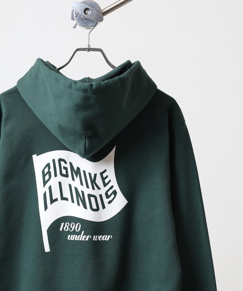 BIG MIKE(ビッグマイク)の「BIGMIKE 裏毛 プリント長袖パーカー/フーディー(パーカー・レディース・グリーン系1/ホワイト/グレー系/ブラック系2/ブラック系1/ブラック系/ブラック/アッシュグレー/杢グレー/グリーン/グリーン系・XL/L/M)」の11枚目の写真
