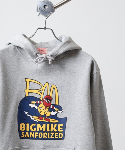 BIG MIKE(ビッグマイク)の「BIGMIKE 裏毛 プリント長袖パーカー/フーディー(パーカー・レディース・グリーン系1/ホワイト/グレー系/ブラック系2/ブラック系1/ブラック系/ブラック/アッシュグレー/杢グレー/グリーン/グリーン系・XL/L/M)」の7枚目の写真