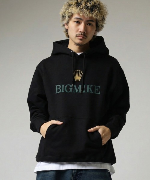 BIG MIKE(ビッグマイク)の「BIGMIKE 裏毛 プリント長袖パーカー/フーディー(パーカー・レディース・グリーン系1/ホワイト/グレー系/ブラック系2/ブラック系1/ブラック系/ブラック/アッシュグレー/杢グレー/グリーン/グリーン系・XL/L/M)」の12枚目の写真